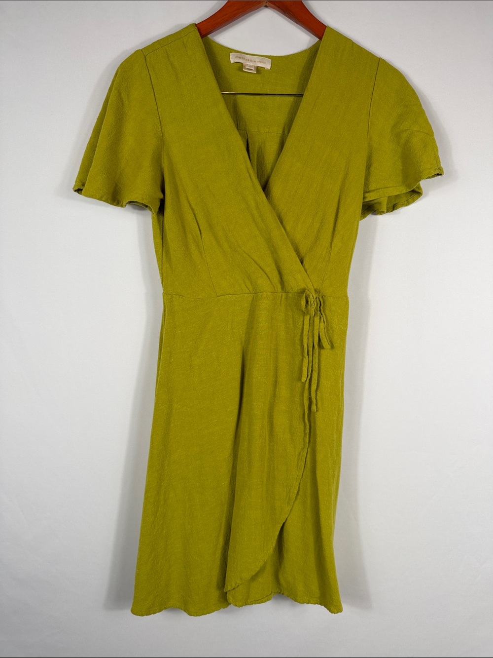 Monteau Los Angeles Short Sleeve Wrap Dress. Womens Size M. Linen Blend